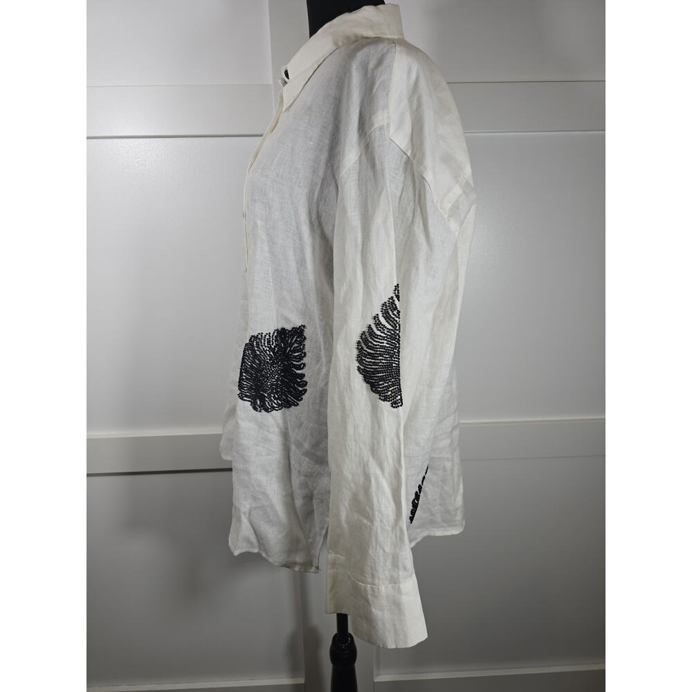 Zara Beaded Linen Button-Down Shirt. 100% linen. Size XL. - Picture 3 of 10